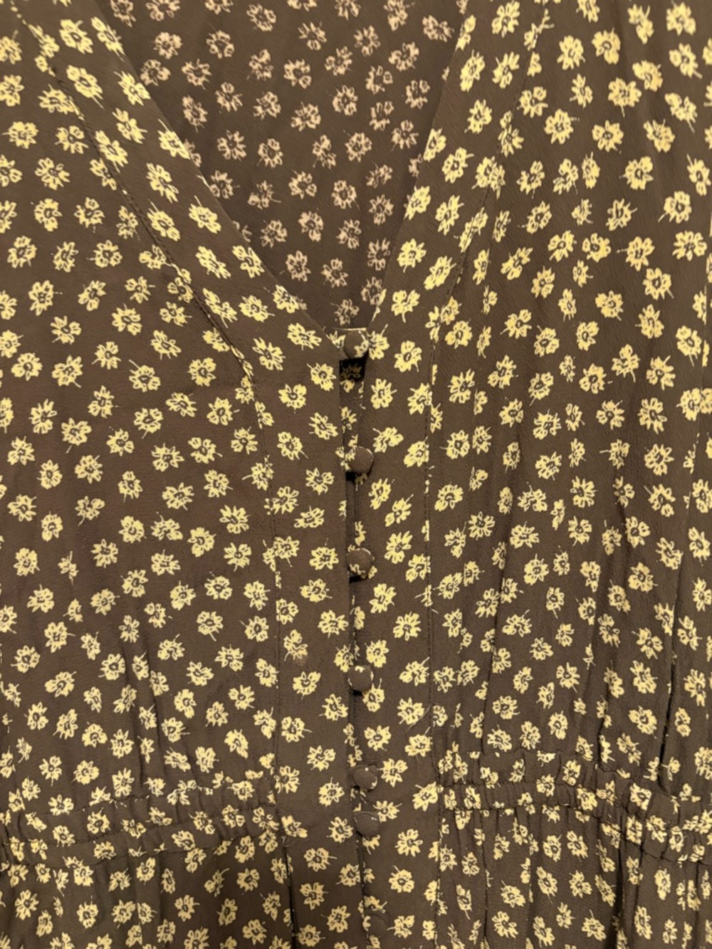 Madewell Brown 90’s Inspo Cottagecore Woodcut Flowers Button-Cuff Midi Dress - Picture 4 of 8